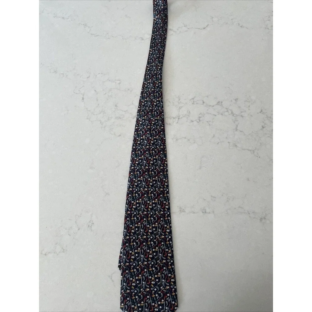 Sabatini All Silk Milano Roma Como Navy Blue Hand Made Men's Neck Tie Golf Theme